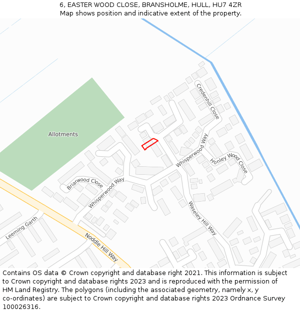 6, EASTER WOOD CLOSE, BRANSHOLME, HULL, HU7 4ZR: Location map and indicative extent of plot