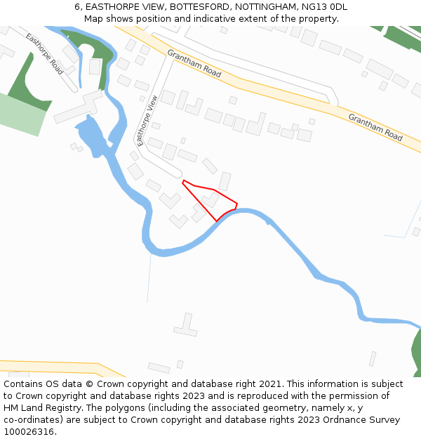6, EASTHORPE VIEW, BOTTESFORD, NOTTINGHAM, NG13 0DL: Location map and indicative extent of plot