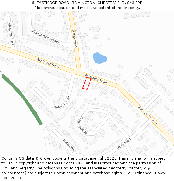 6, EASTMOOR ROAD, BRIMINGTON, CHESTERFIELD, S43 1PR: Location map and indicative extent of plot