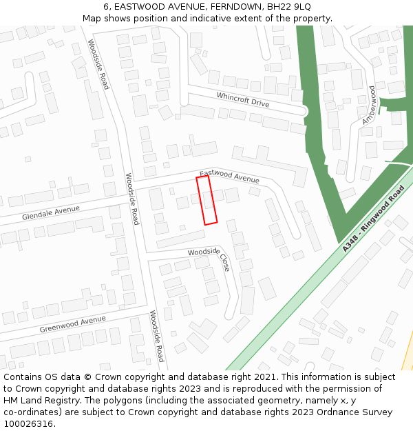 6, EASTWOOD AVENUE, FERNDOWN, BH22 9LQ: Location map and indicative extent of plot