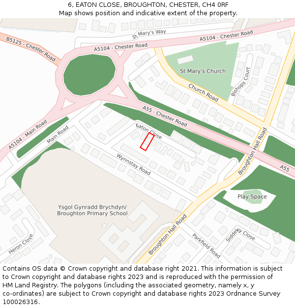 6, EATON CLOSE, BROUGHTON, CHESTER, CH4 0RF: Location map and indicative extent of plot
