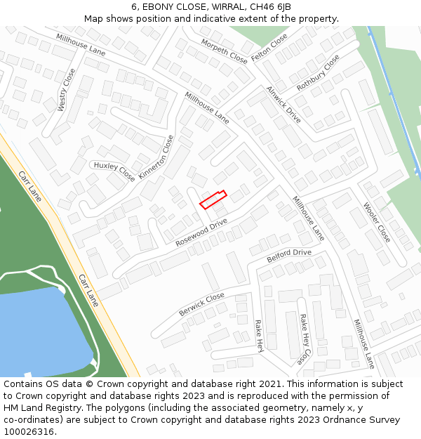 6, EBONY CLOSE, WIRRAL, CH46 6JB: Location map and indicative extent of plot