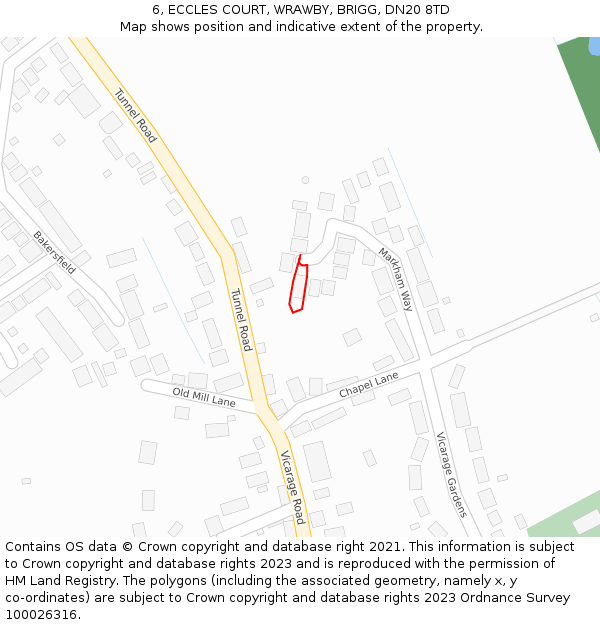 6, ECCLES COURT, WRAWBY, BRIGG, DN20 8TD: Location map and indicative extent of plot
