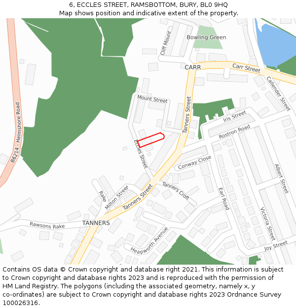 6, ECCLES STREET, RAMSBOTTOM, BURY, BL0 9HQ: Location map and indicative extent of plot