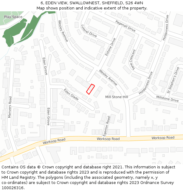 6, EDEN VIEW, SWALLOWNEST, SHEFFIELD, S26 4WN: Location map and indicative extent of plot