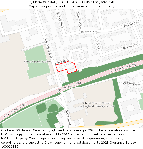 6, EDGARS DRIVE, FEARNHEAD, WARRINGTON, WA2 0YB: Location map and indicative extent of plot