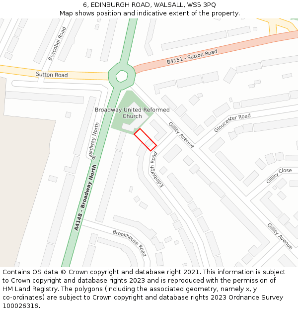 6, EDINBURGH ROAD, WALSALL, WS5 3PQ: Location map and indicative extent of plot