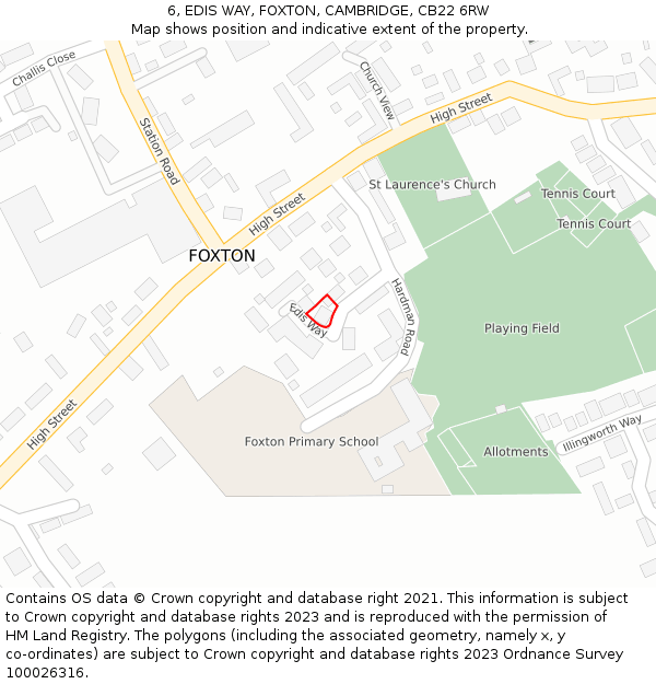 6, EDIS WAY, FOXTON, CAMBRIDGE, CB22 6RW: Location map and indicative extent of plot