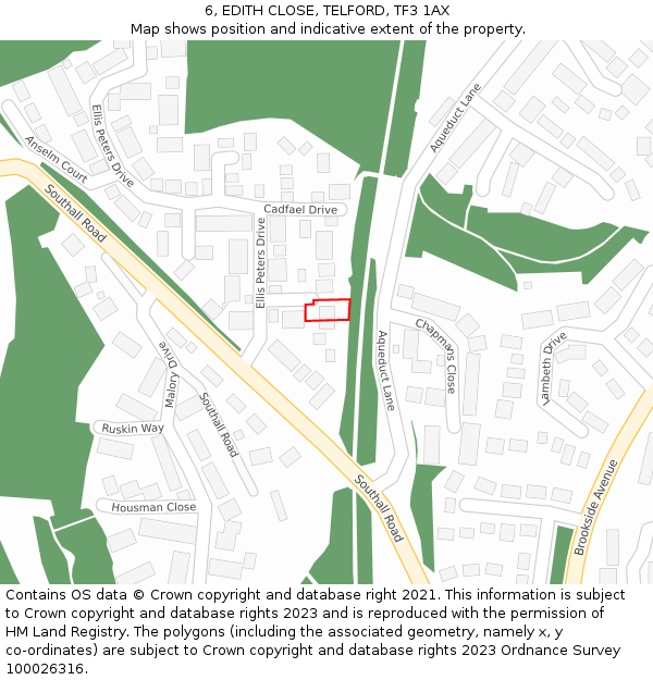 6, EDITH CLOSE, TELFORD, TF3 1AX: Location map and indicative extent of plot