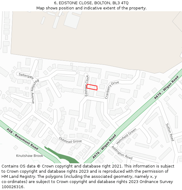 6, EDSTONE CLOSE, BOLTON, BL3 4TQ: Location map and indicative extent of plot