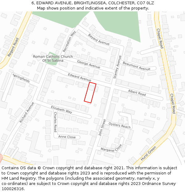 6, EDWARD AVENUE, BRIGHTLINGSEA, COLCHESTER, CO7 0LZ: Location map and indicative extent of plot