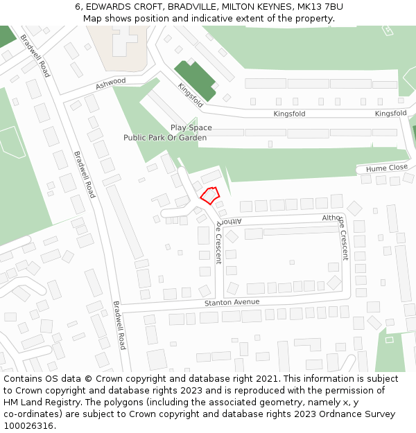 6, EDWARDS CROFT, BRADVILLE, MILTON KEYNES, MK13 7BU: Location map and indicative extent of plot