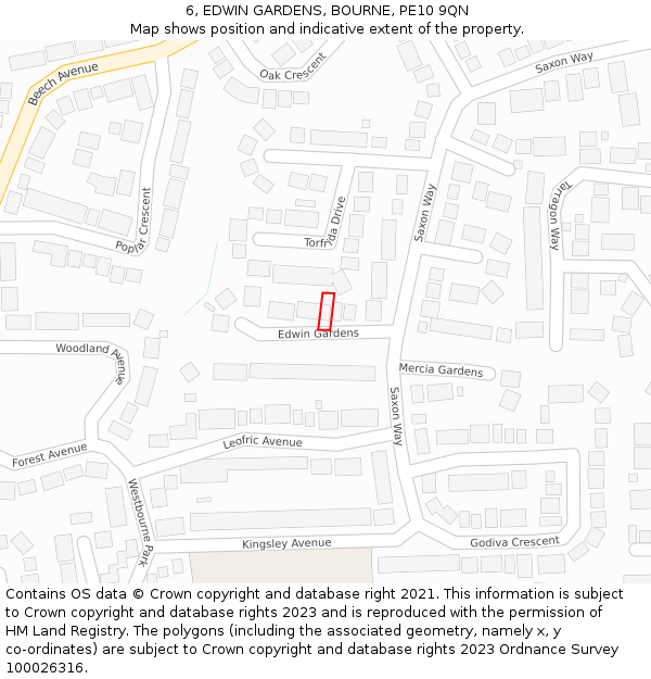 6, EDWIN GARDENS, BOURNE, PE10 9QN: Location map and indicative extent of plot