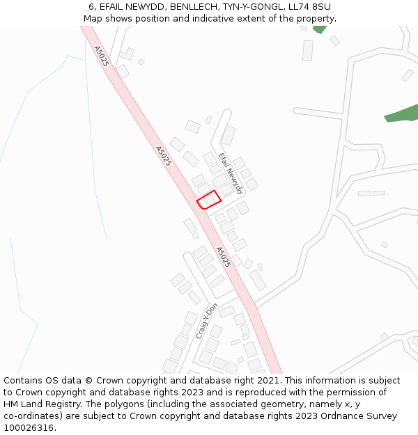 6, EFAIL NEWYDD, BENLLECH, TYN-Y-GONGL, LL74 8SU: Location map and indicative extent of plot