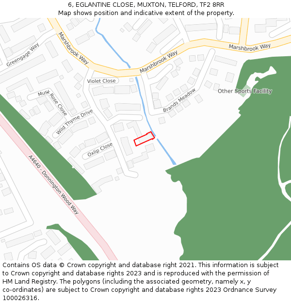 6, EGLANTINE CLOSE, MUXTON, TELFORD, TF2 8RR: Location map and indicative extent of plot