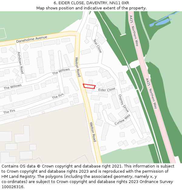 6, EIDER CLOSE, DAVENTRY, NN11 0XR: Location map and indicative extent of plot