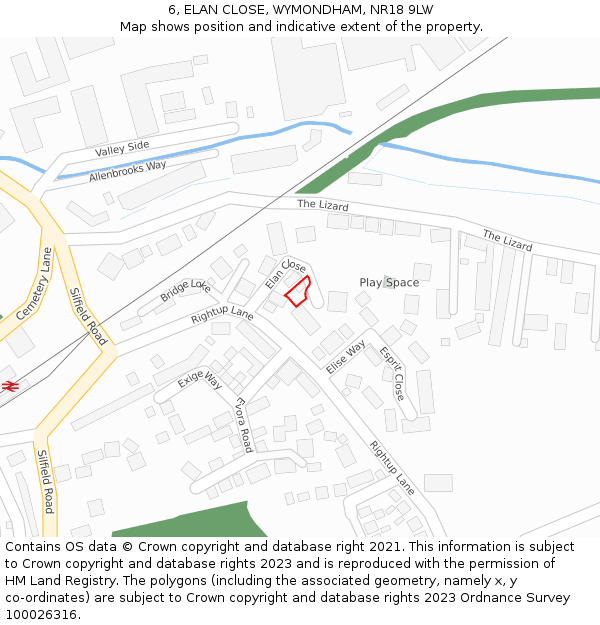 6, ELAN CLOSE, WYMONDHAM, NR18 9LW: Location map and indicative extent of plot