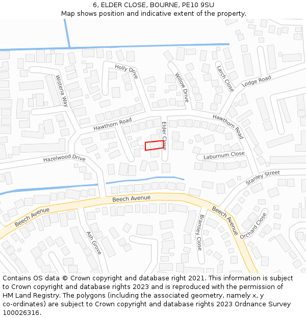 6, ELDER CLOSE, BOURNE, PE10 9SU: Location map and indicative extent of plot