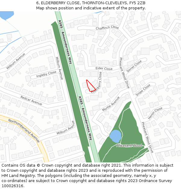6, ELDERBERRY CLOSE, THORNTON-CLEVELEYS, FY5 2ZB: Location map and indicative extent of plot
