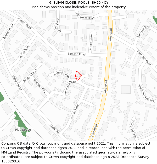 6, ELIJAH CLOSE, POOLE, BH15 4QY: Location map and indicative extent of plot