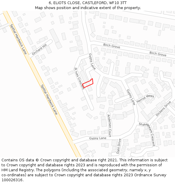 6, ELIOTS CLOSE, CASTLEFORD, WF10 3TT: Location map and indicative extent of plot