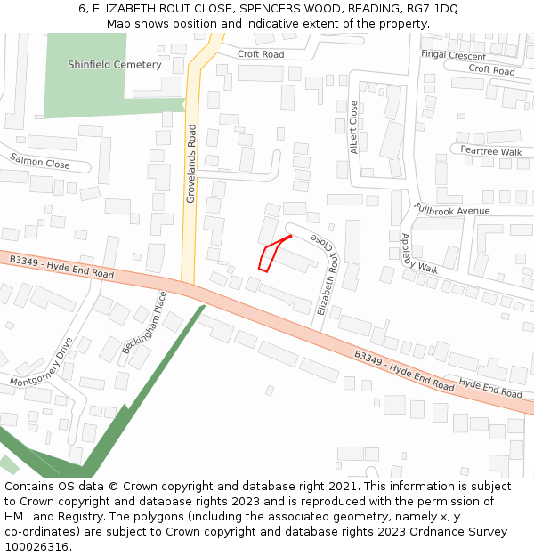 6, ELIZABETH ROUT CLOSE, SPENCERS WOOD, READING, RG7 1DQ: Location map and indicative extent of plot