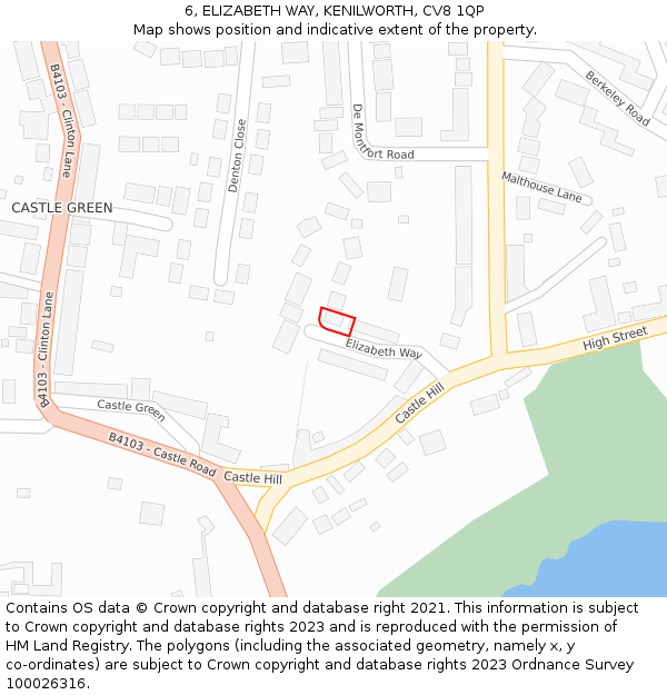 6, ELIZABETH WAY, KENILWORTH, CV8 1QP: Location map and indicative extent of plot