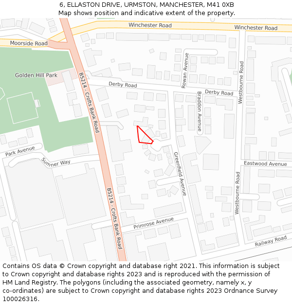 6, ELLASTON DRIVE, URMSTON, MANCHESTER, M41 0XB: Location map and indicative extent of plot