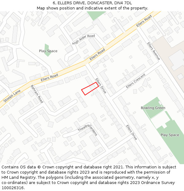 6, ELLERS DRIVE, DONCASTER, DN4 7DL: Location map and indicative extent of plot