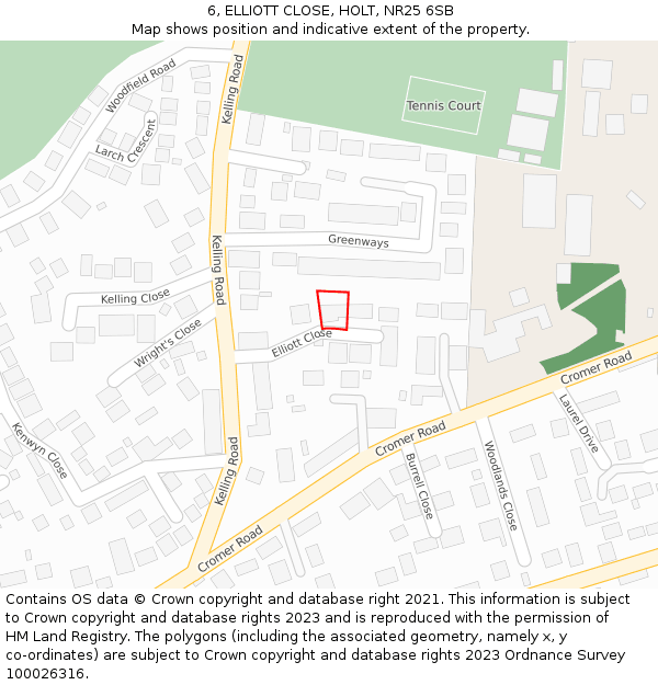 6, ELLIOTT CLOSE, HOLT, NR25 6SB: Location map and indicative extent of plot