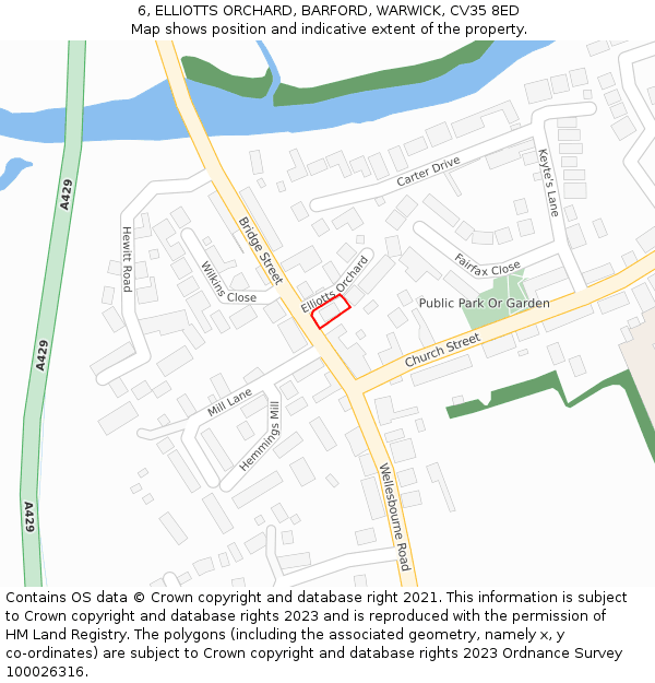 6, ELLIOTTS ORCHARD, BARFORD, WARWICK, CV35 8ED: Location map and indicative extent of plot