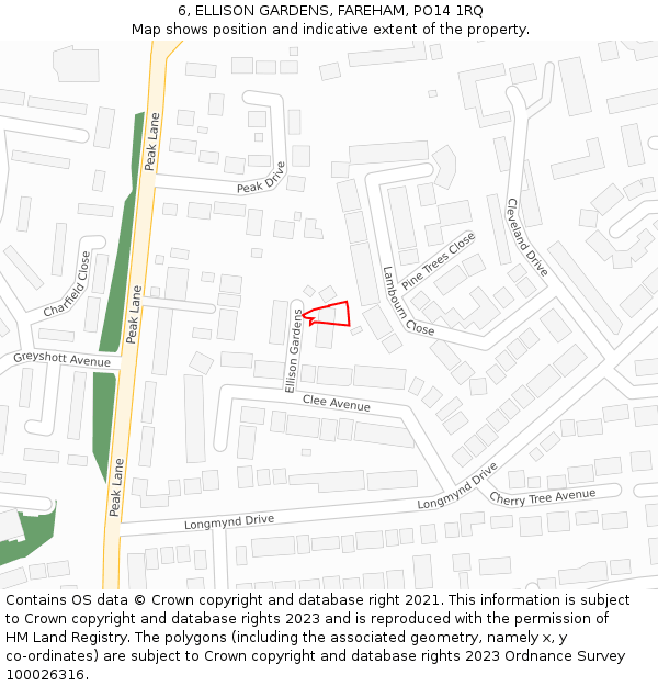 6, ELLISON GARDENS, FAREHAM, PO14 1RQ: Location map and indicative extent of plot