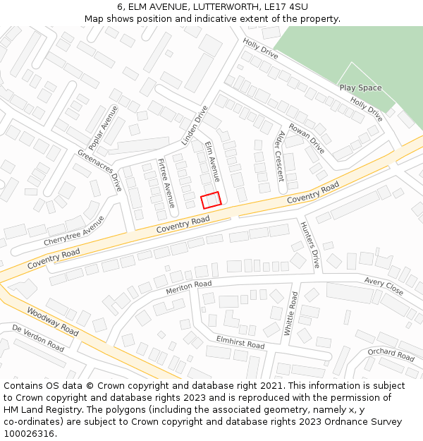 6, ELM AVENUE, LUTTERWORTH, LE17 4SU: Location map and indicative extent of plot