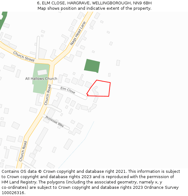 6, ELM CLOSE, HARGRAVE, WELLINGBOROUGH, NN9 6BH: Location map and indicative extent of plot