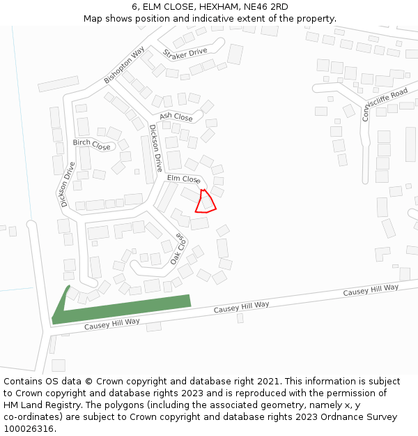 6, ELM CLOSE, HEXHAM, NE46 2RD: Location map and indicative extent of plot