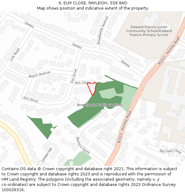 6, ELM CLOSE, RAYLEIGH, SS6 8AD: Location map and indicative extent of plot