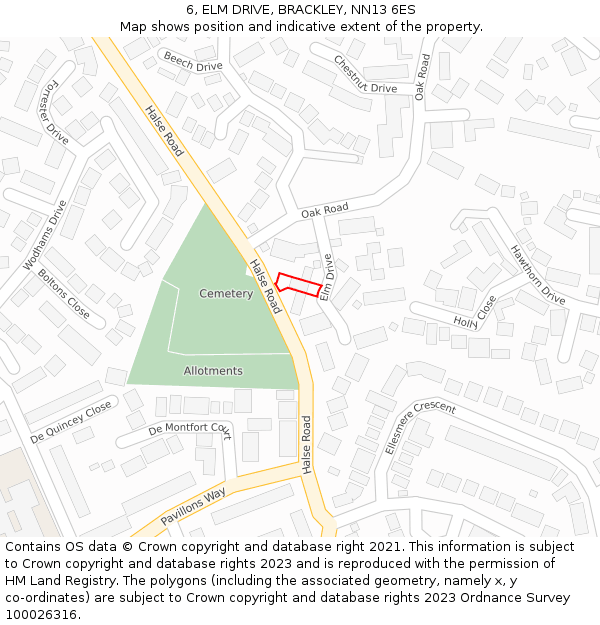 6, ELM DRIVE, BRACKLEY, NN13 6ES: Location map and indicative extent of plot