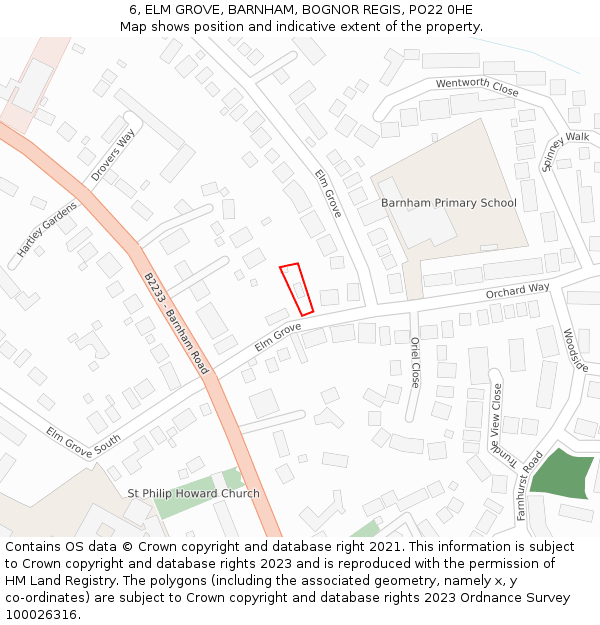 6, ELM GROVE, BARNHAM, BOGNOR REGIS, PO22 0HE: Location map and indicative extent of plot