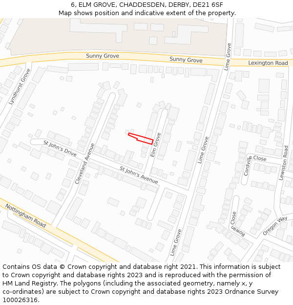 6, ELM GROVE, CHADDESDEN, DERBY, DE21 6SF: Location map and indicative extent of plot