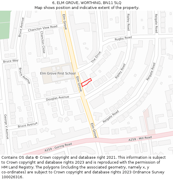 6, ELM GROVE, WORTHING, BN11 5LQ: Location map and indicative extent of plot