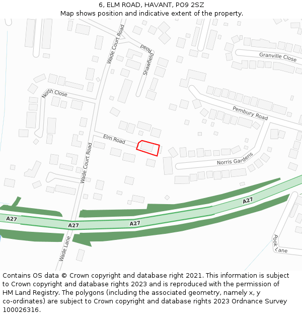 6, ELM ROAD, HAVANT, PO9 2SZ: Location map and indicative extent of plot