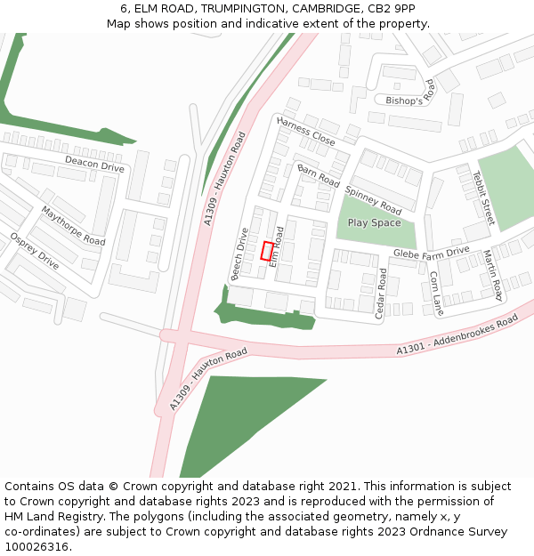 6, ELM ROAD, TRUMPINGTON, CAMBRIDGE, CB2 9PP: Location map and indicative extent of plot