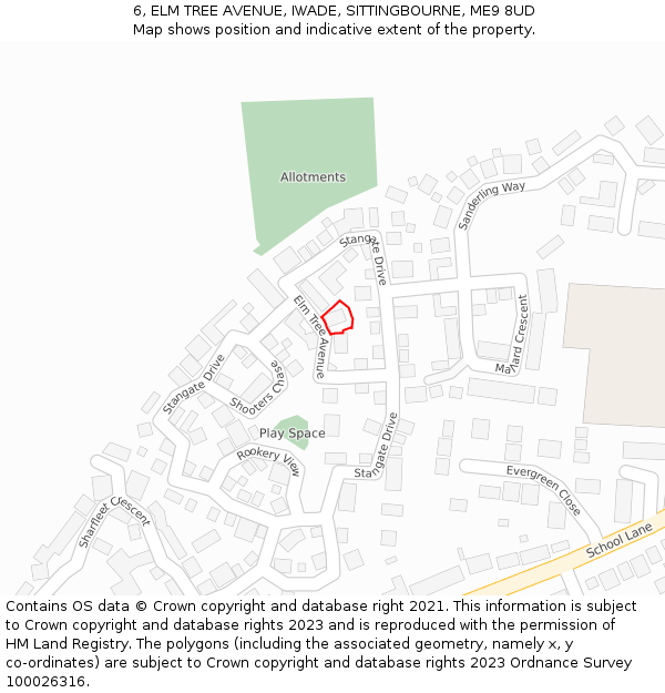 6, ELM TREE AVENUE, IWADE, SITTINGBOURNE, ME9 8UD: Location map and indicative extent of plot