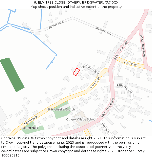 6, ELM TREE CLOSE, OTHERY, BRIDGWATER, TA7 0QX: Location map and indicative extent of plot