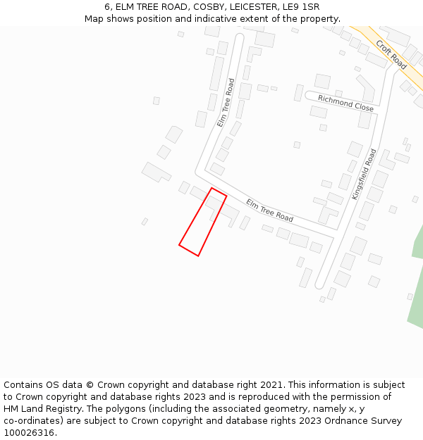 6, ELM TREE ROAD, COSBY, LEICESTER, LE9 1SR: Location map and indicative extent of plot