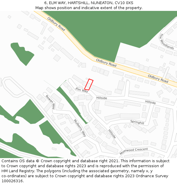 6, ELM WAY, HARTSHILL, NUNEATON, CV10 0XS: Location map and indicative extent of plot