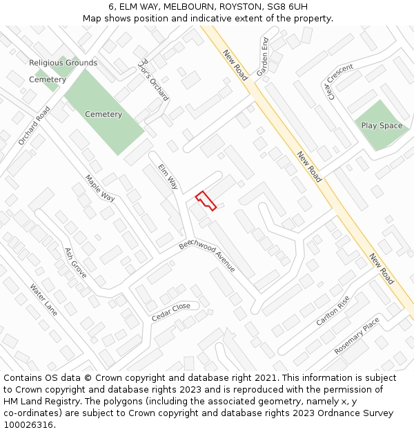 6, ELM WAY, MELBOURN, ROYSTON, SG8 6UH: Location map and indicative extent of plot