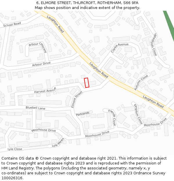 6, ELMORE STREET, THURCROFT, ROTHERHAM, S66 9FA: Location map and indicative extent of plot