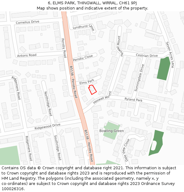 6, ELMS PARK, THINGWALL, WIRRAL, CH61 9PJ: Location map and indicative extent of plot