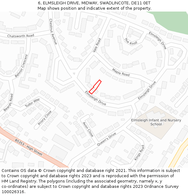 6, ELMSLEIGH DRIVE, MIDWAY, SWADLINCOTE, DE11 0ET: Location map and indicative extent of plot